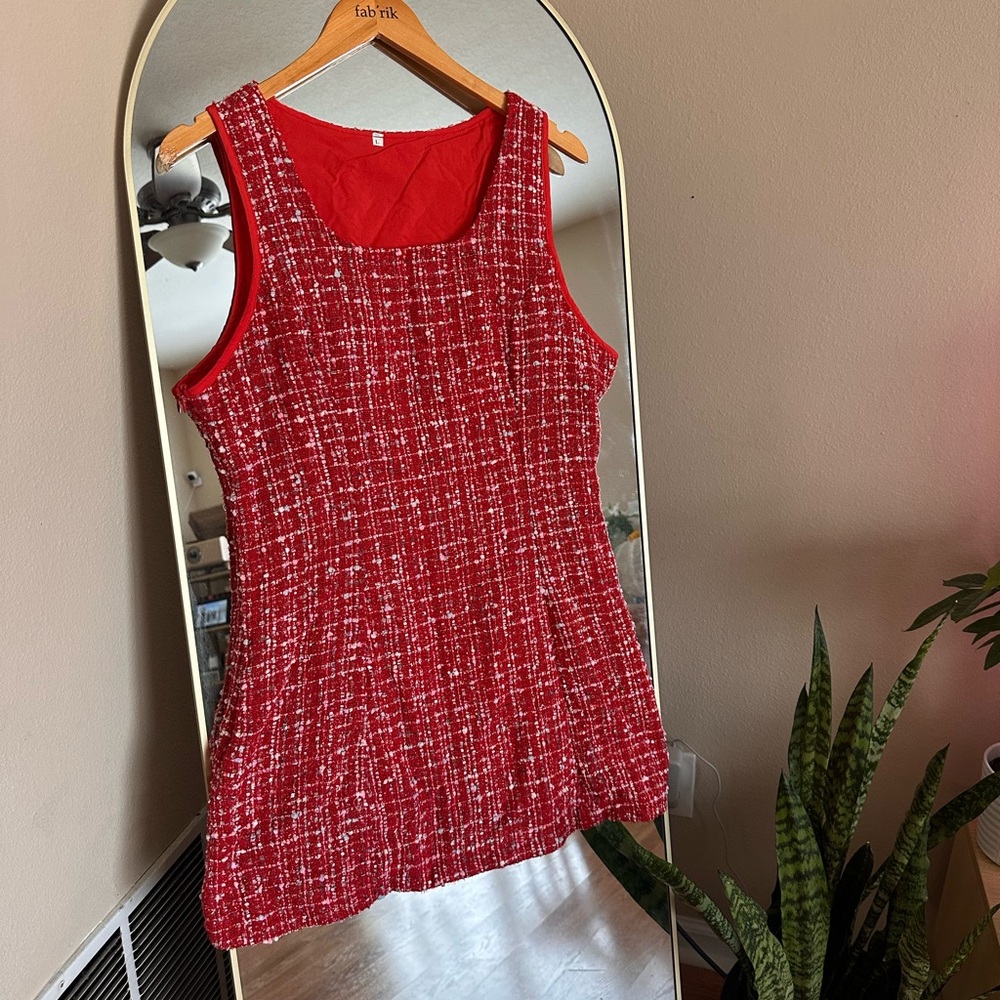 Red Sleeveless Tweed Dress